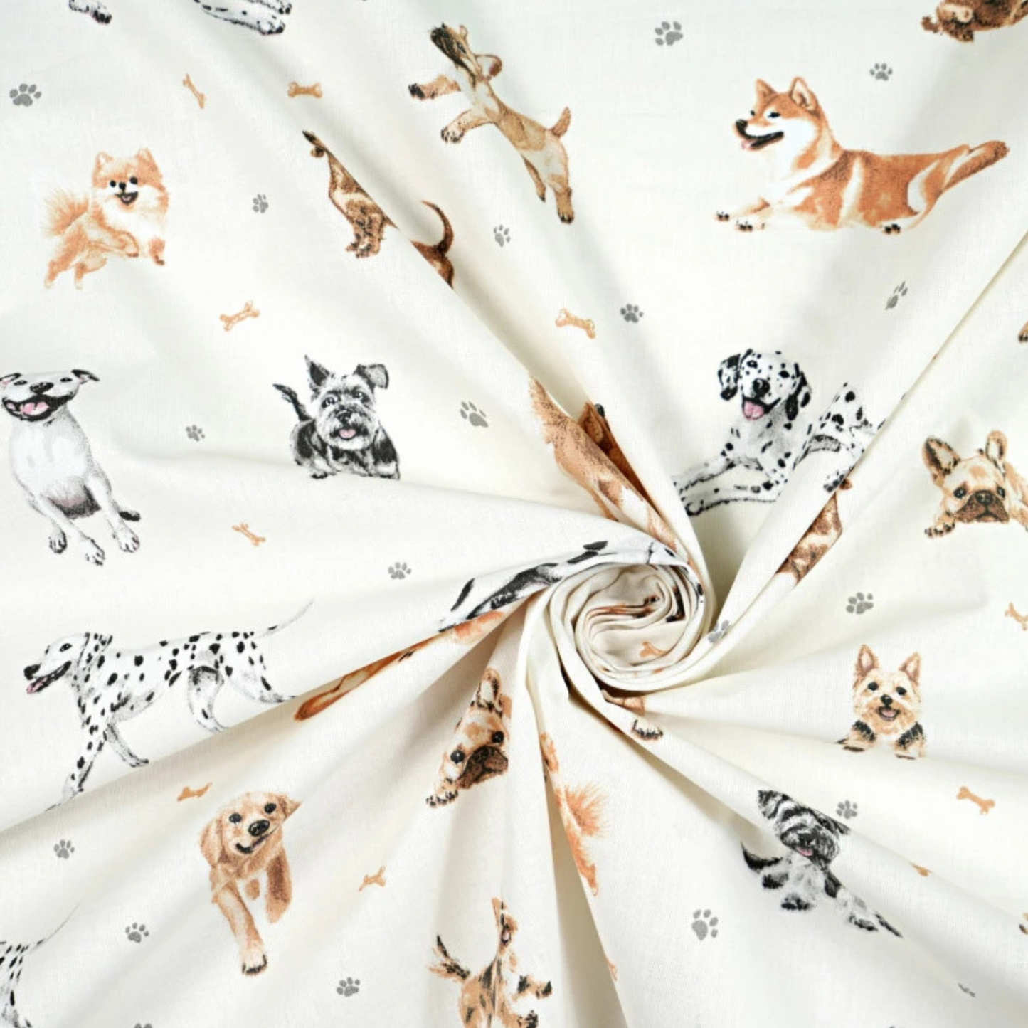 Coupon 50x50cm - Tissu coton Motif chiens écru