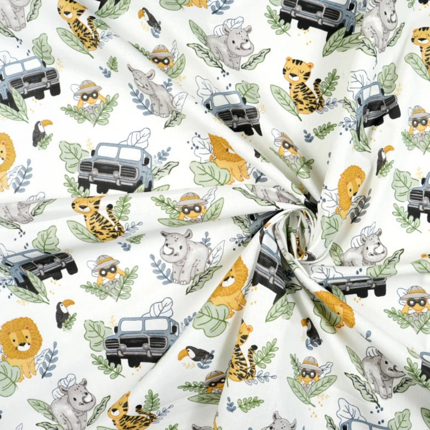 Coupon 50x50cm - Tissu coton Motif safari en afrique fond blanc