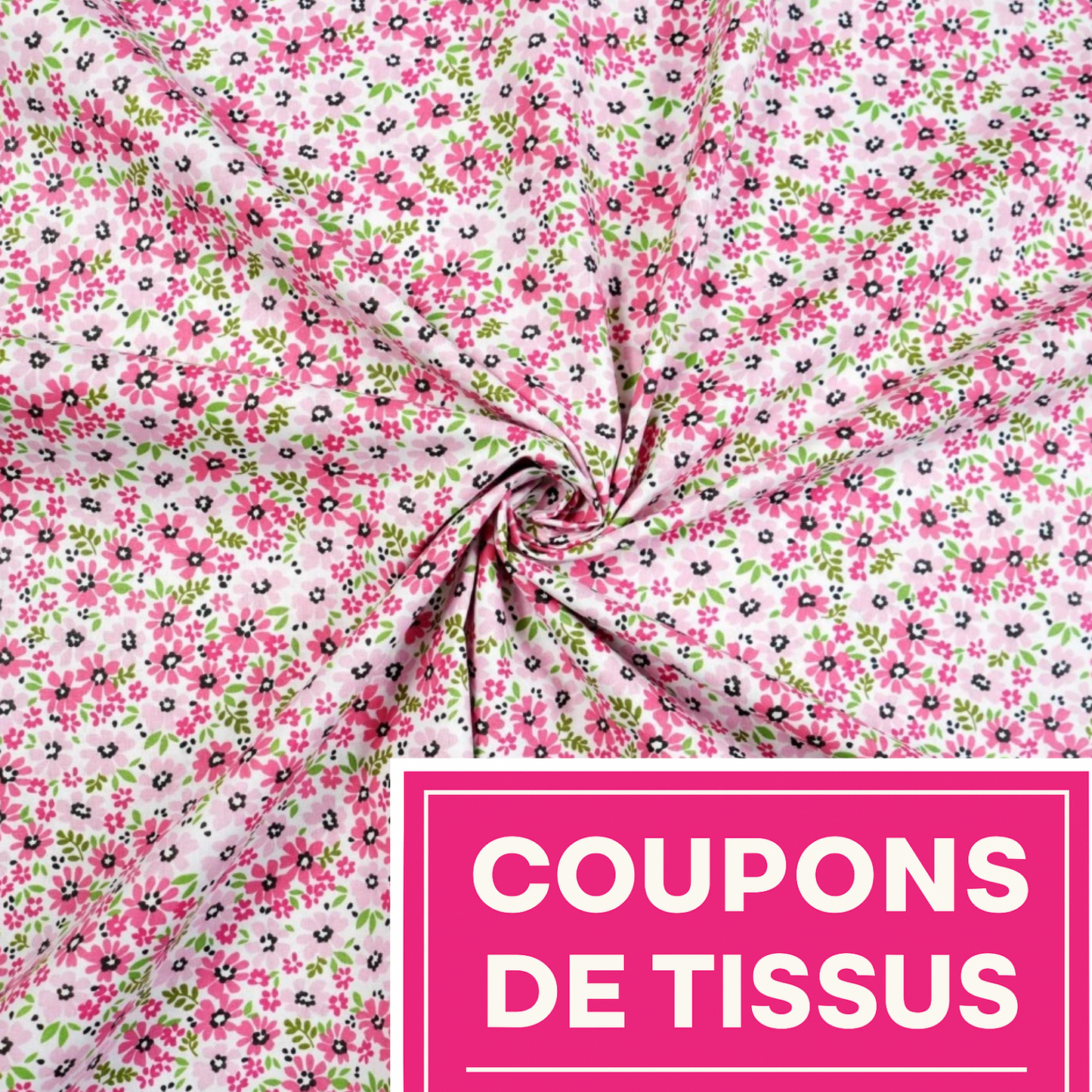 Coupon 50x50cm - Tissu coton Motif fleurs