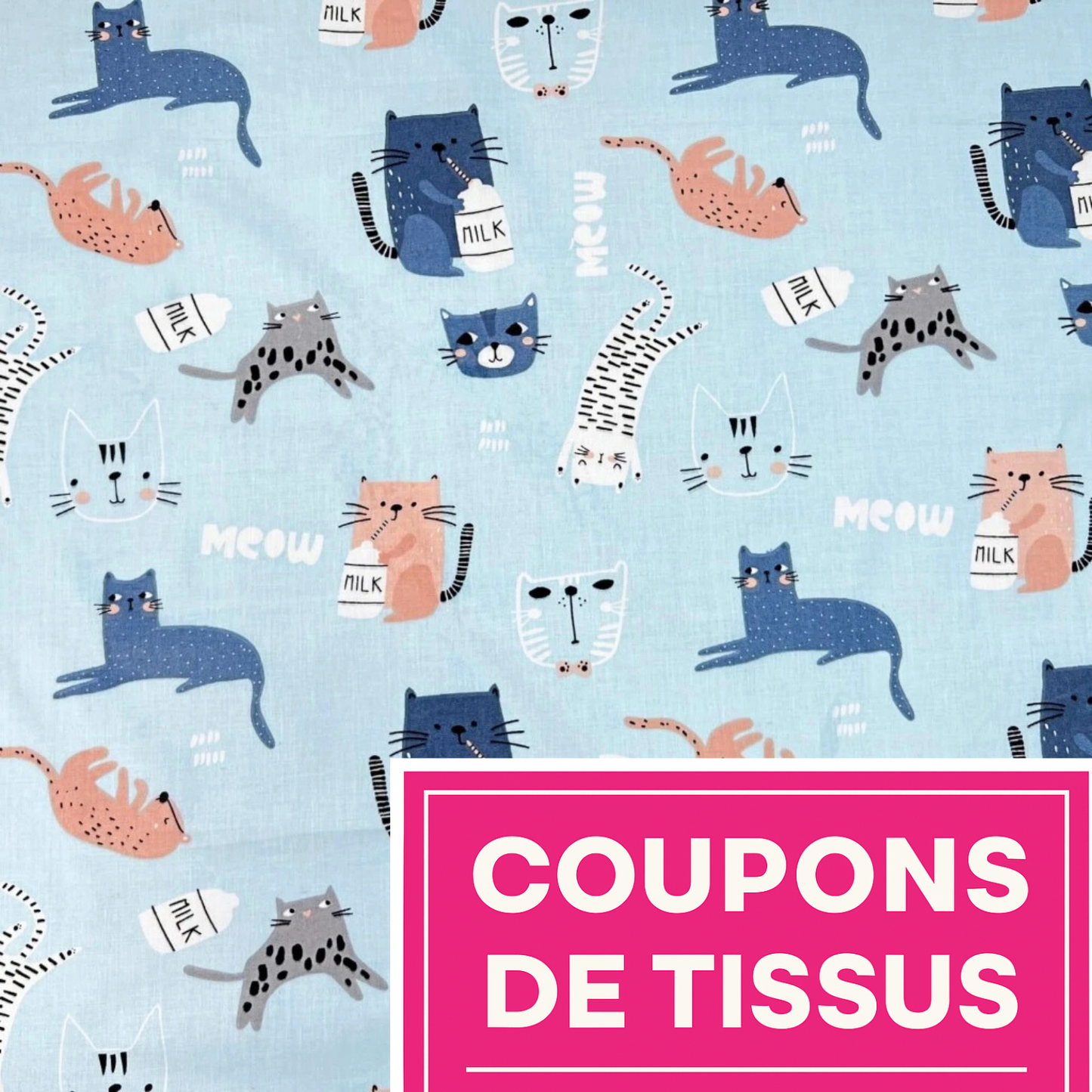 Coupon 50x50cm - Tissu coton Motif chats