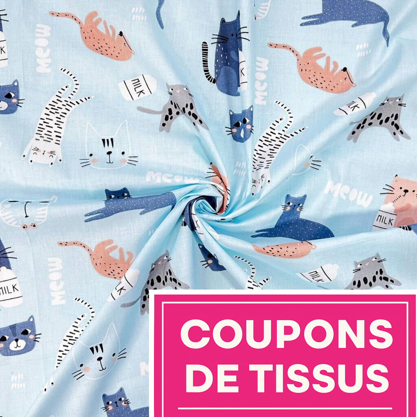 Coupon 50x50cm - Tissu coton Motif chats