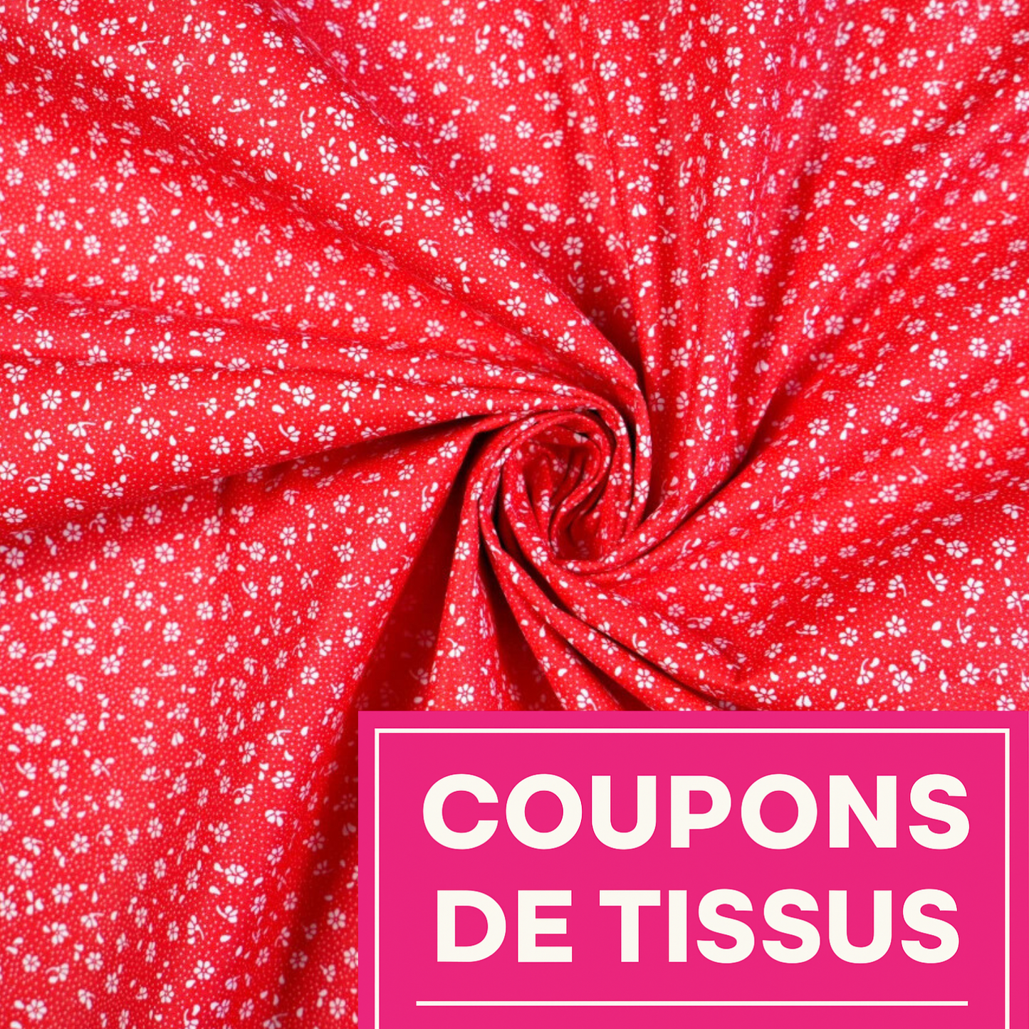 Coupon 50x50cm - Tissu coton Motif fleurs rouge