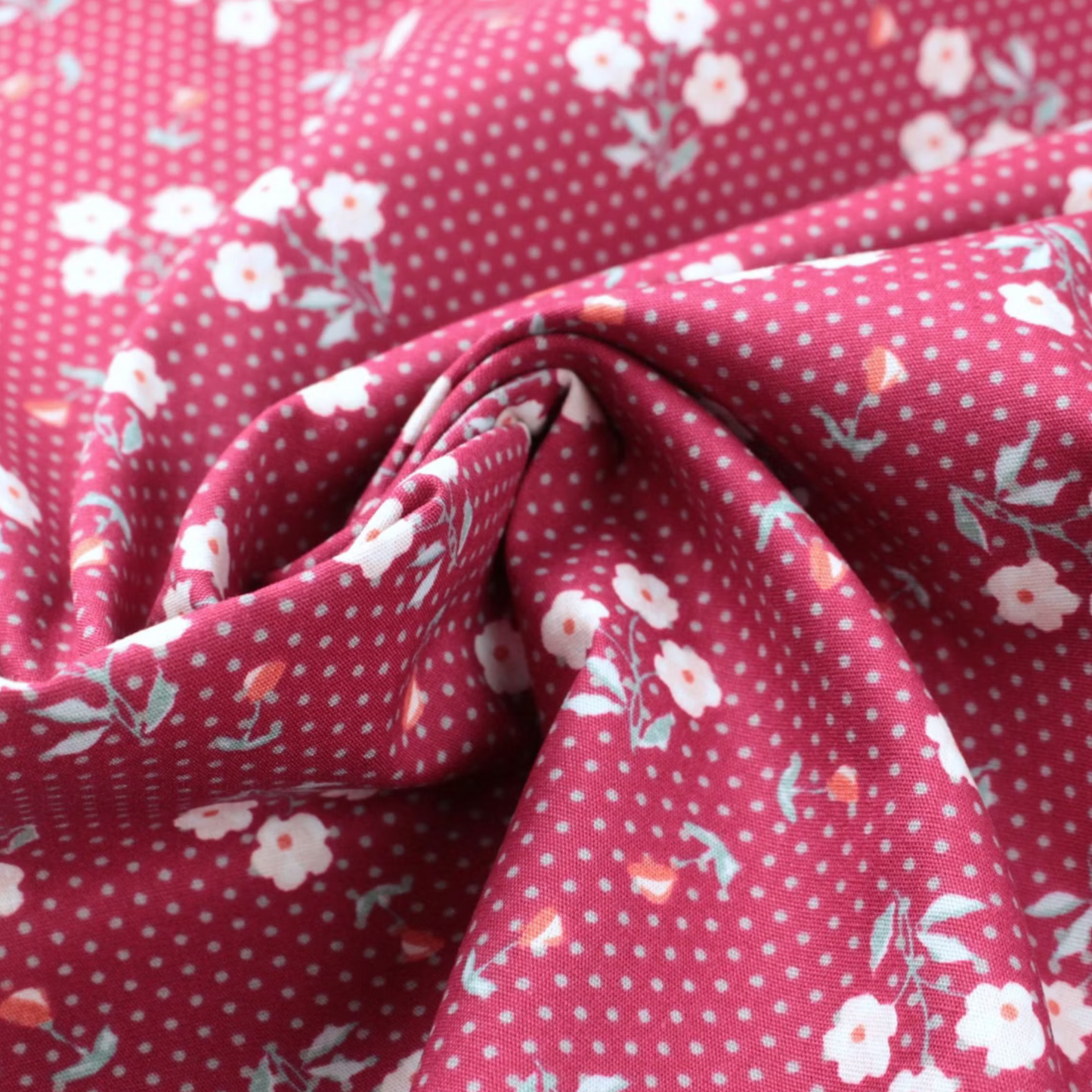 Coupon 45x45cm - Tissu coton Motif fleurs et pois