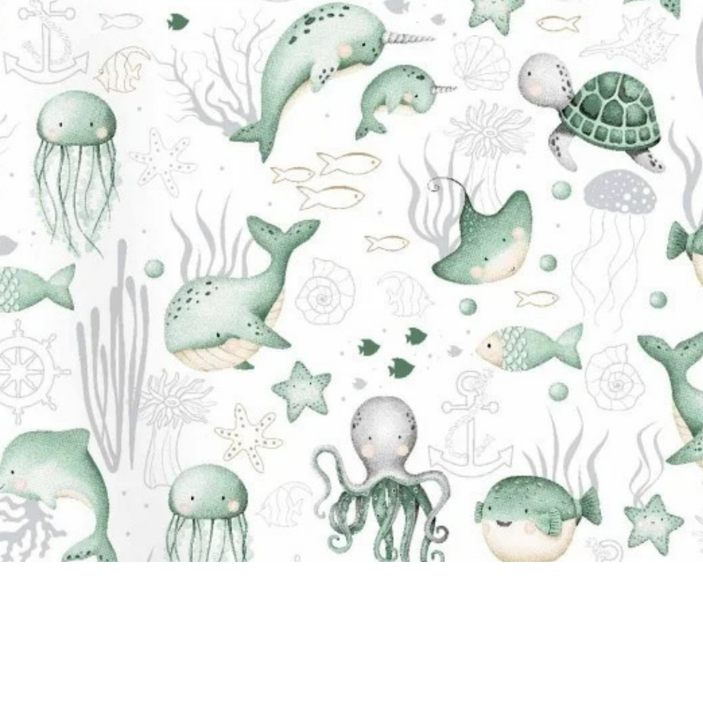 Coupon 50x50cm - Tissu coton Motif océan vert