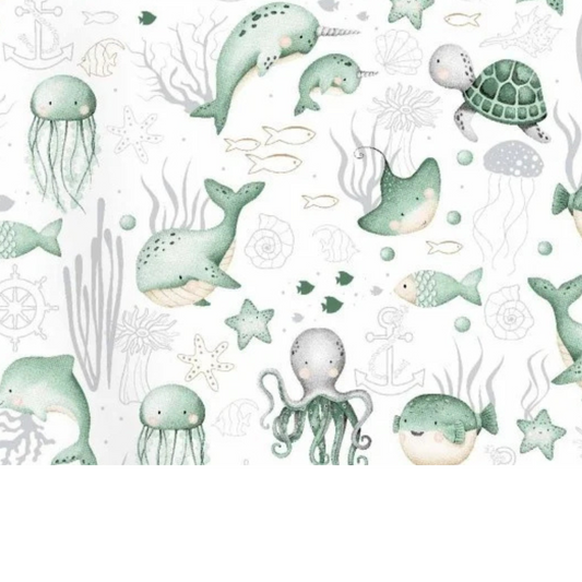 Coupon 50x50cm - Tissu coton Motif océan vert