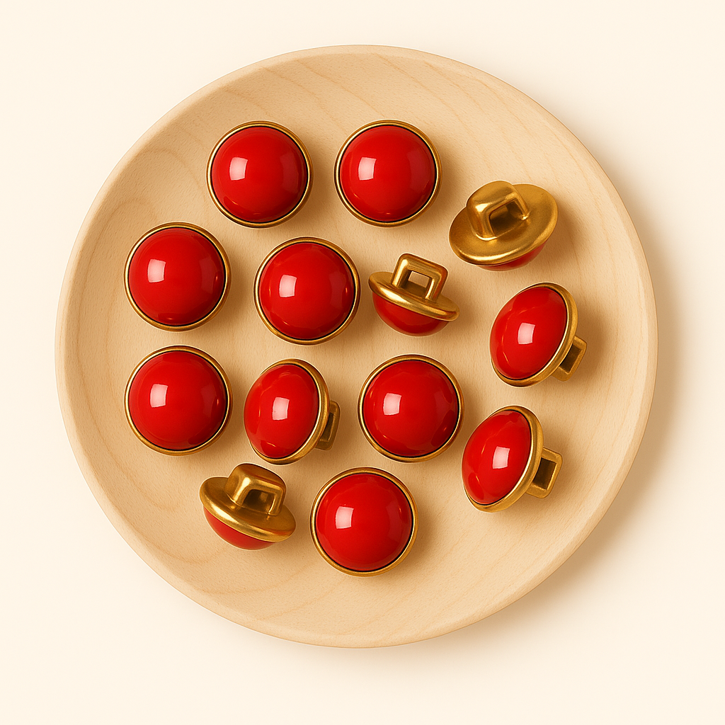 Lot de 10 boutons 10mm couleur rouge/doré