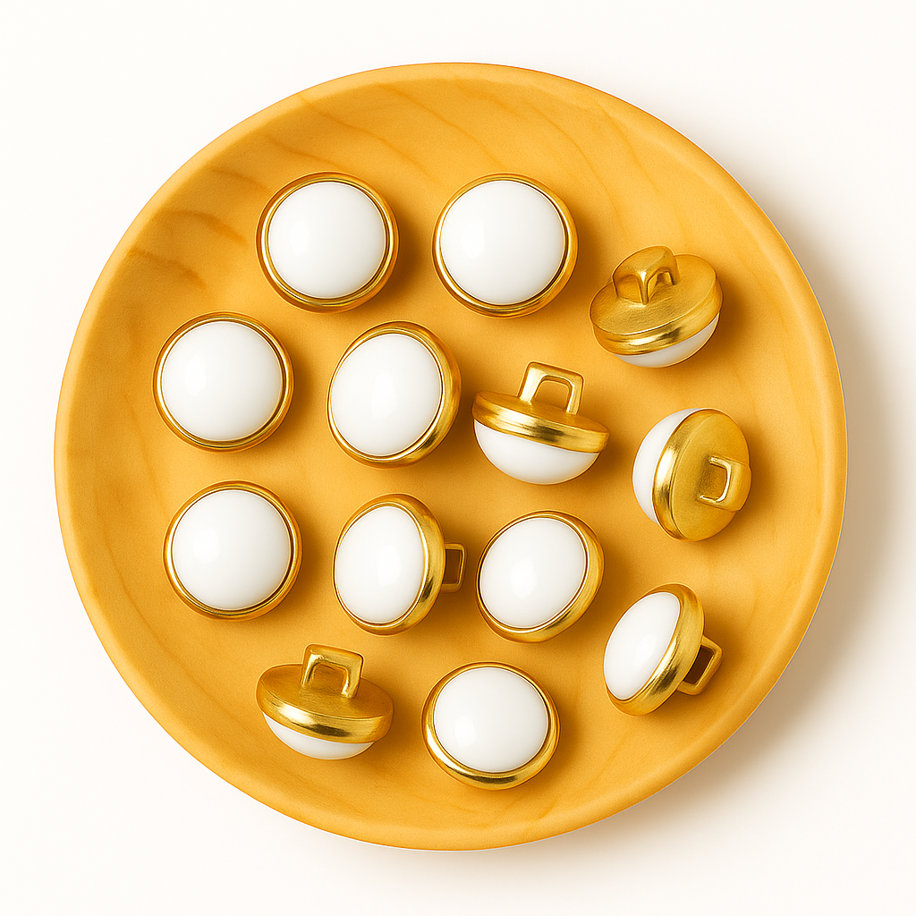 Lot de 10 boutons 10mm couleur blanc/doré