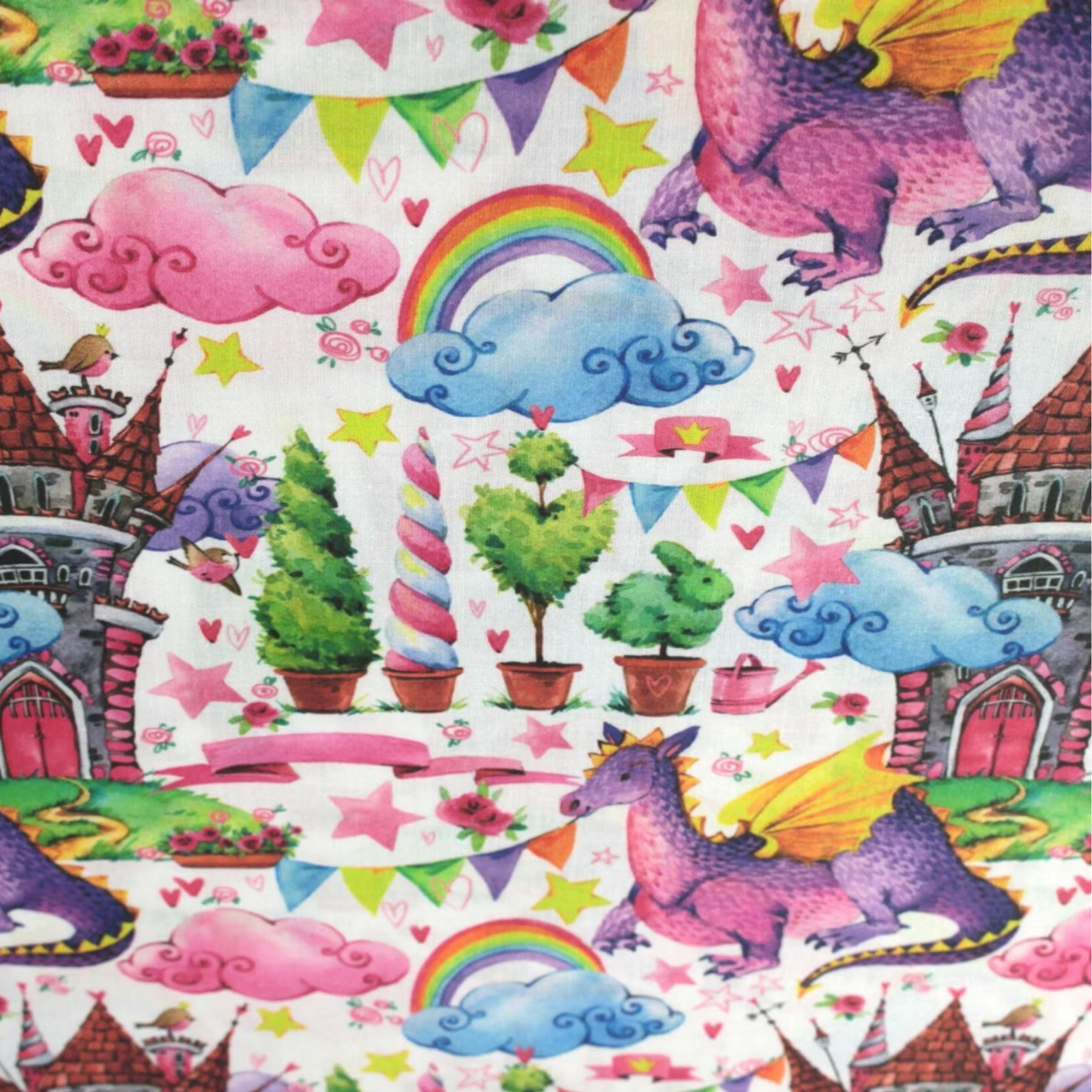 Coupon 45x45cm - Tissu coton Motif monde enchanté