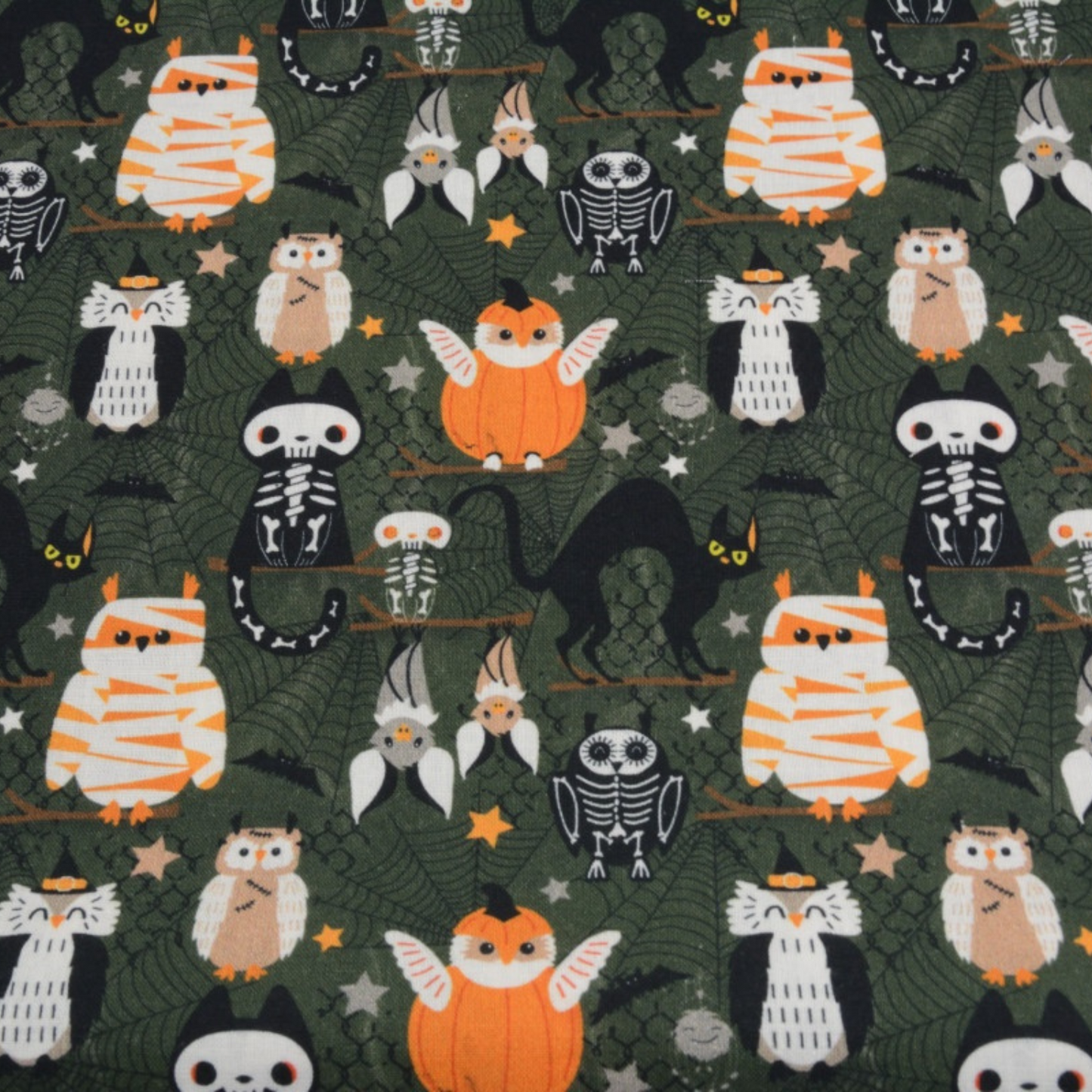 Coupon 45x45cm - Tissu coton Motif hiboux et chats halloween