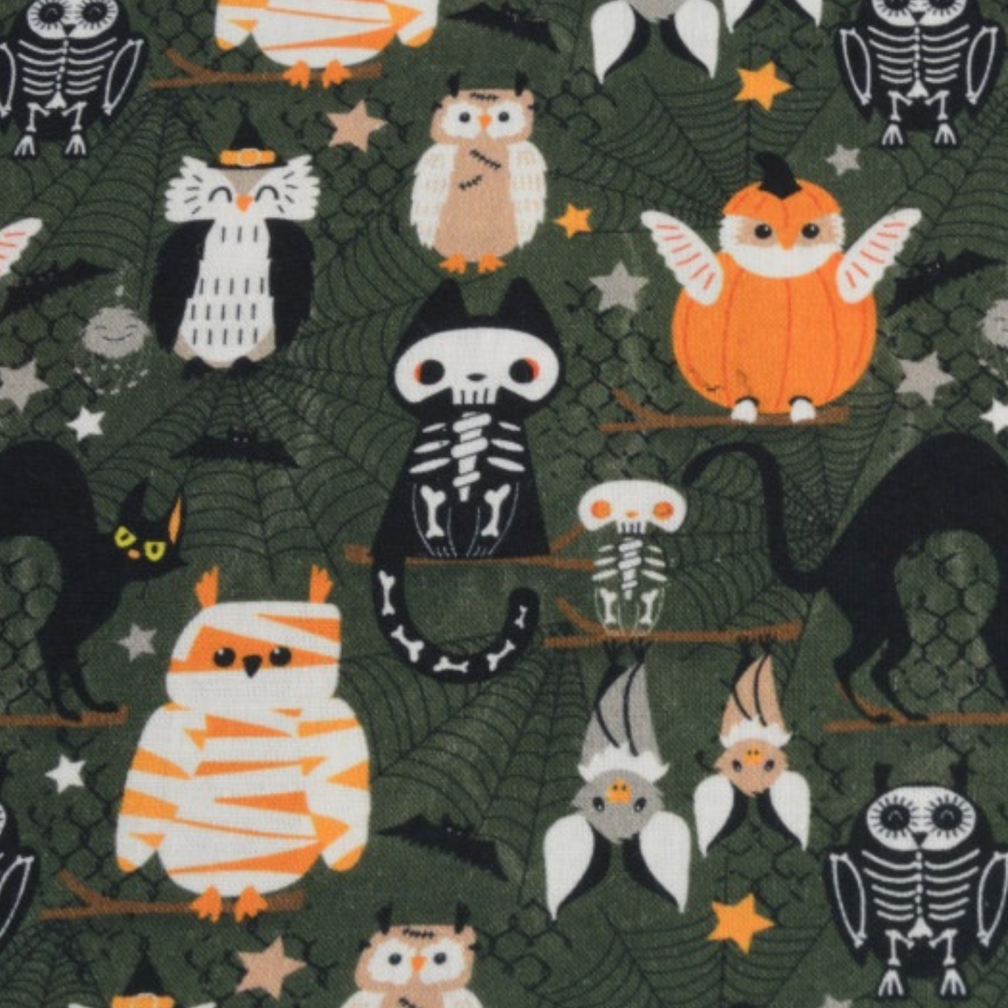 Coupon 45x45cm - Tissu coton Motif hiboux et chats halloween