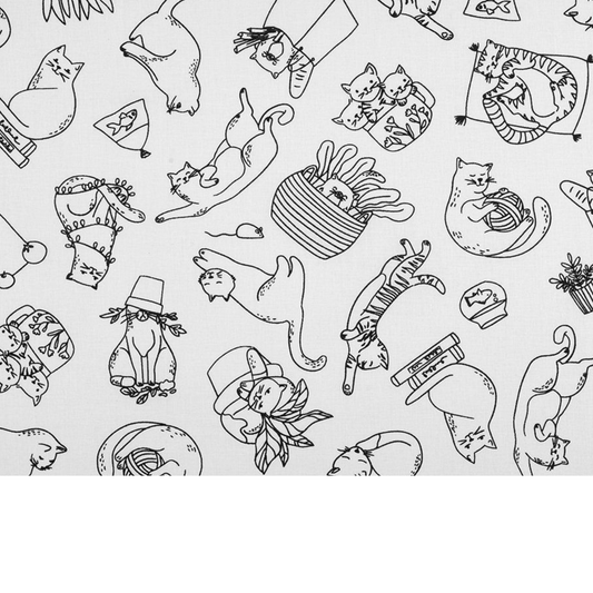 Coupon 45x45cm - Tissu coton Motif chats à colorier