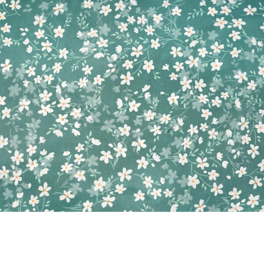 Coupon 50x50cm - Tissu coton Motif fleurs vert