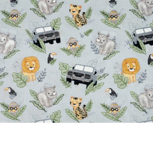 Coupon 50x50cm - Tissu coton Motif safari en afrique fond gris