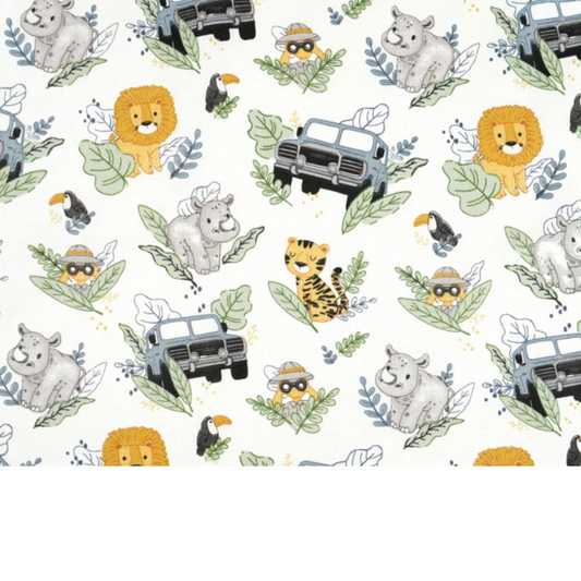 Coupon 50x50cm - Tissu coton Motif safari en afrique fond blanc
