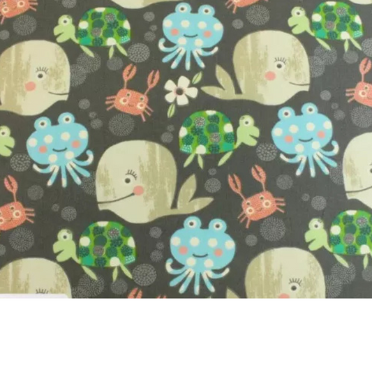 Coupon 50x50cm - Tissu coton Motif poulpes, baleines et tortues