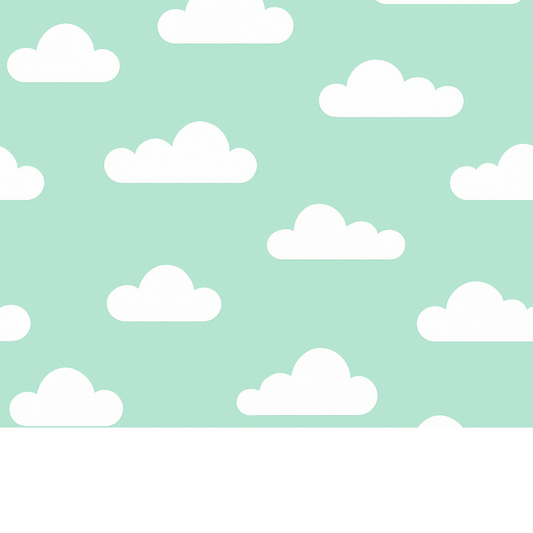 Coupon 45x45cm - Tissu coton Motif nuages menthe
