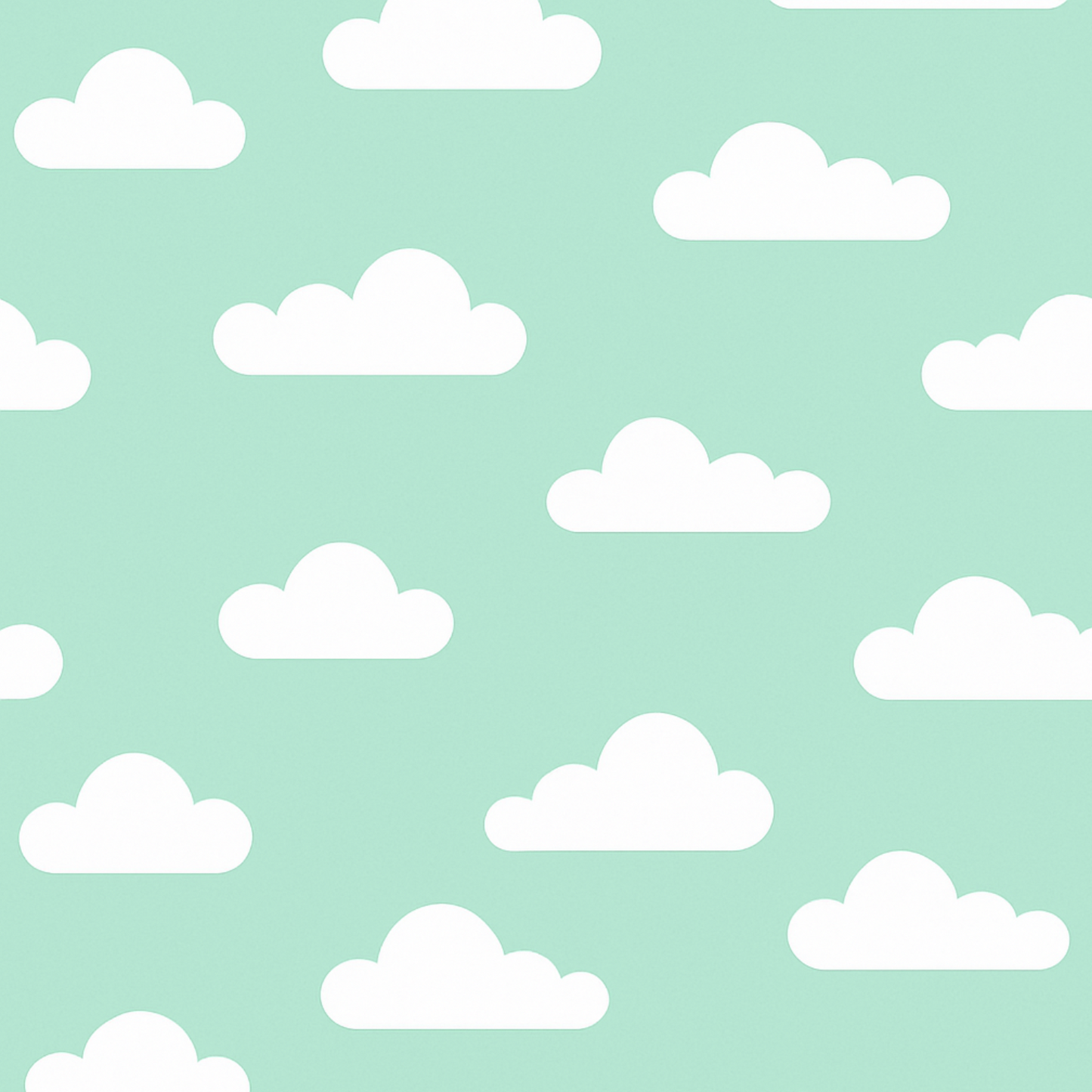 Coupon 45x45cm - Tissu coton Motif nuages menthe